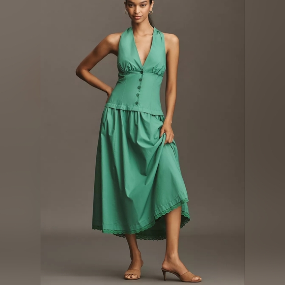 Anthropologie Dresses & Skirts - Anthropologie Green Halter Midi Dress